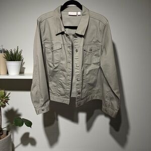 Belle by Kim Gravel Classic Jean Jacket NWOT Green Tea